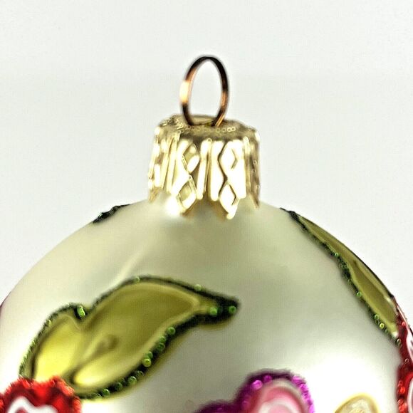 VTG Glass Christmas Ornament Floral Cloisonne Victorian style oval beads pearls - Picture 5 of 6